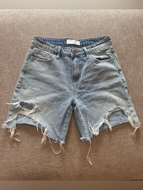VERVET BY FLYING MONKEY Pants - VERVET BY FLYING MONKEY Light Blue Distressed High-Waist Denim Shorts